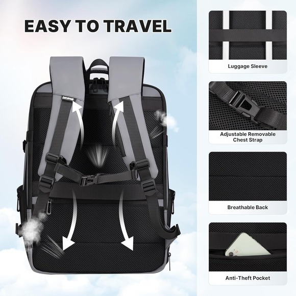 DEVPNR Expandable Laptop Backpack 41L USB Port Airline Approved Travel Bag 17.3" - Picture 11 of 12